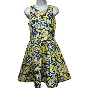 H&M Women’s Yellow Floral Print Fit & Flare Sleeveless Back Zipper Dress Size 8